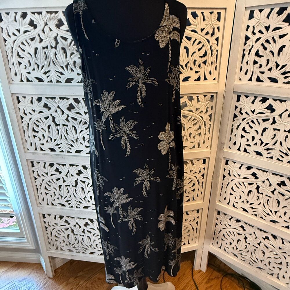 J Jill Dress size Large Black with Palm Trees